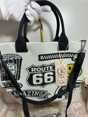 D.Kelly Japan Black & White Route 66 Knit Tote Bag